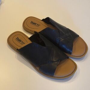 Born Dark Leather Slide Sandals